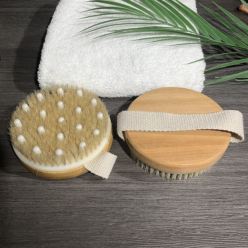 Natural Wood Body Scrub Brush with Long Handle