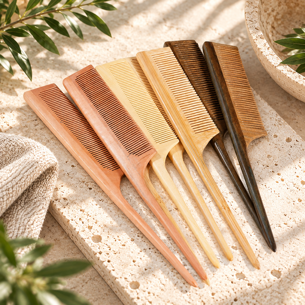 Pointed-tail hairbrush with fine teeth