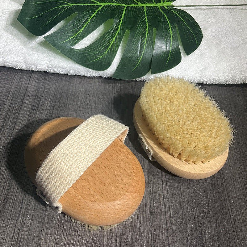 Natural Wood Body Scrub Brush with Long Handle