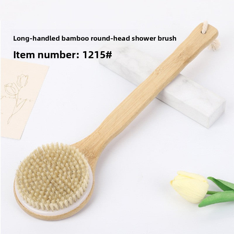 Natural Wood Body Scrub Brush with Long Handle
