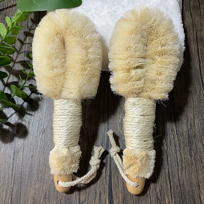 Natural Wood Body Scrub Brush with Long Handle