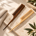 Pointed-tail hairbrush with fine teeth
