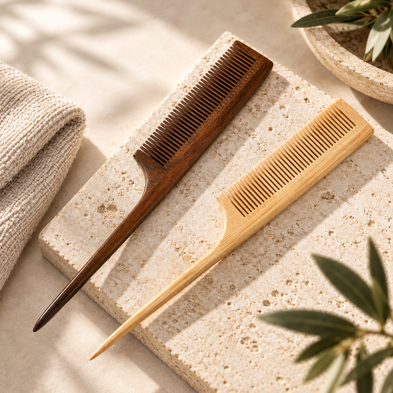 Pointed-tail hairbrush with fine teeth