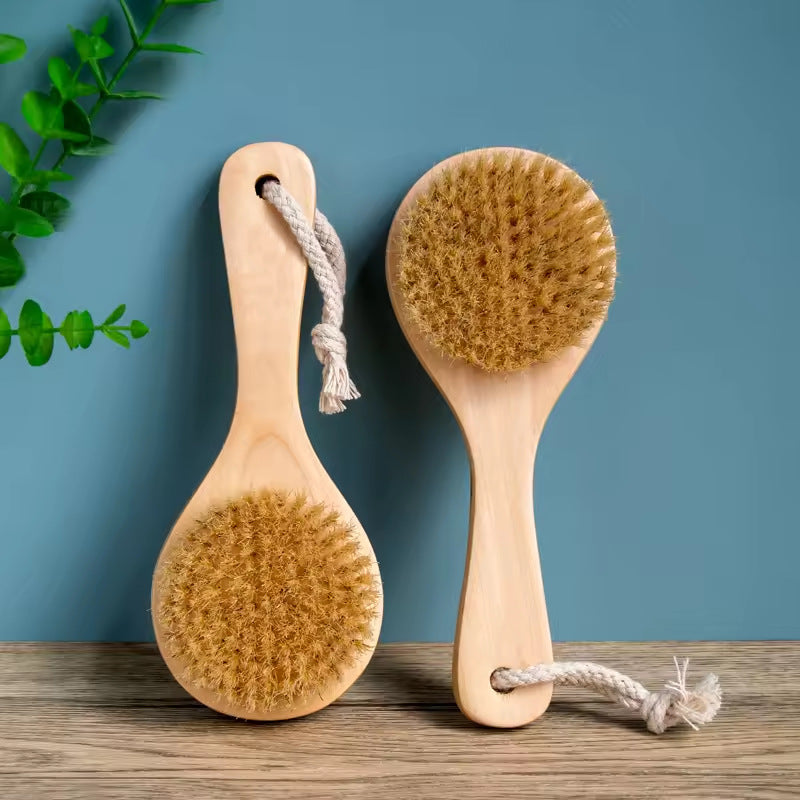 Natural Wood Body Scrub Brush with Long Handle
